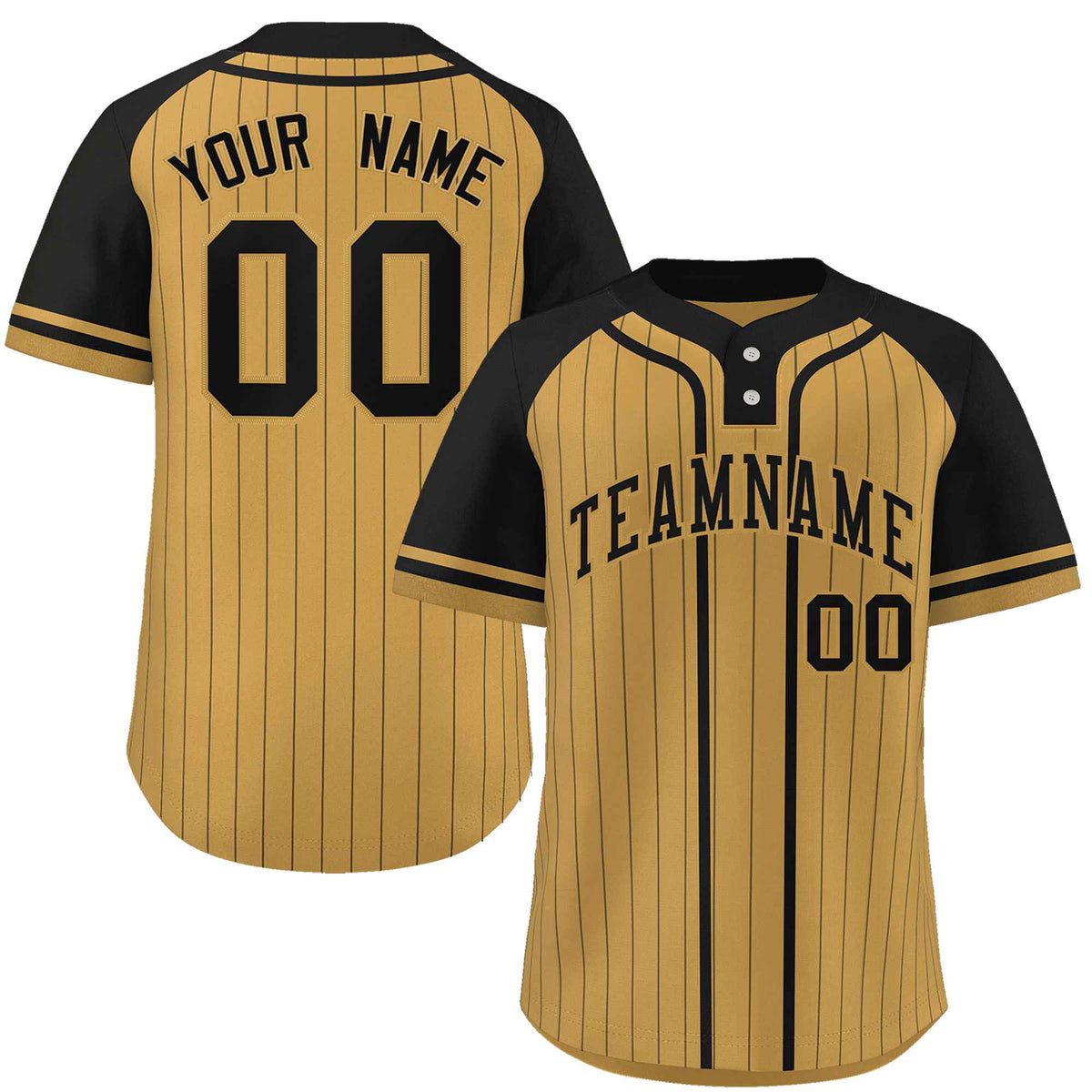 Custom Old Gold Black Stripe Fashion Raglan Sleeves Authentic Two-Button Softball Jersey