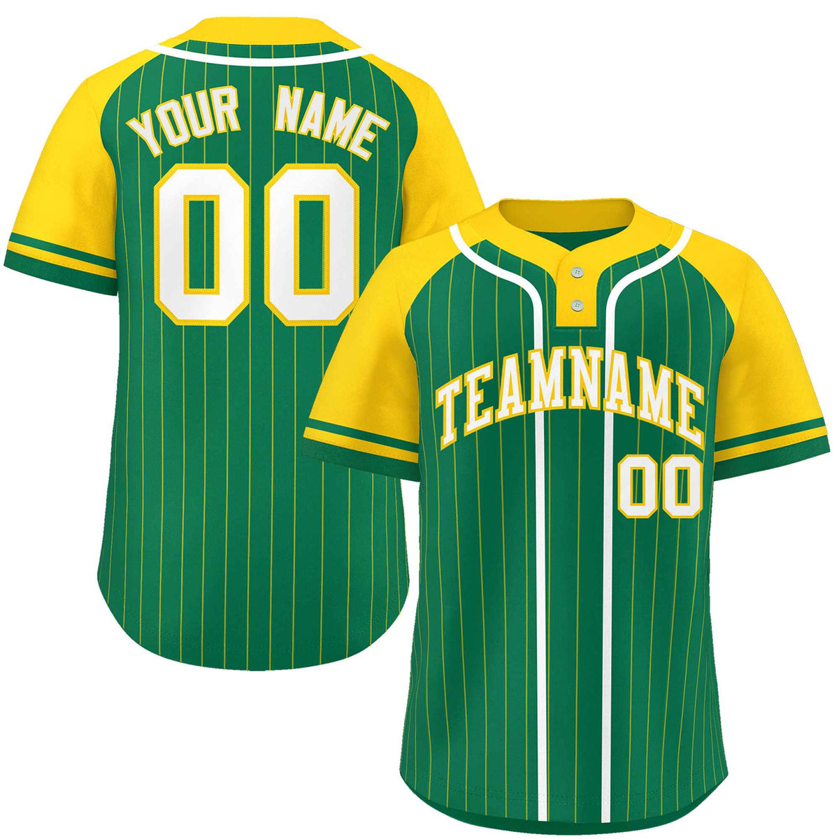 Custom Kelly Green Gold-White Stripe Fashion Raglan Sleeves Authentic Two-Button Softball Jersey