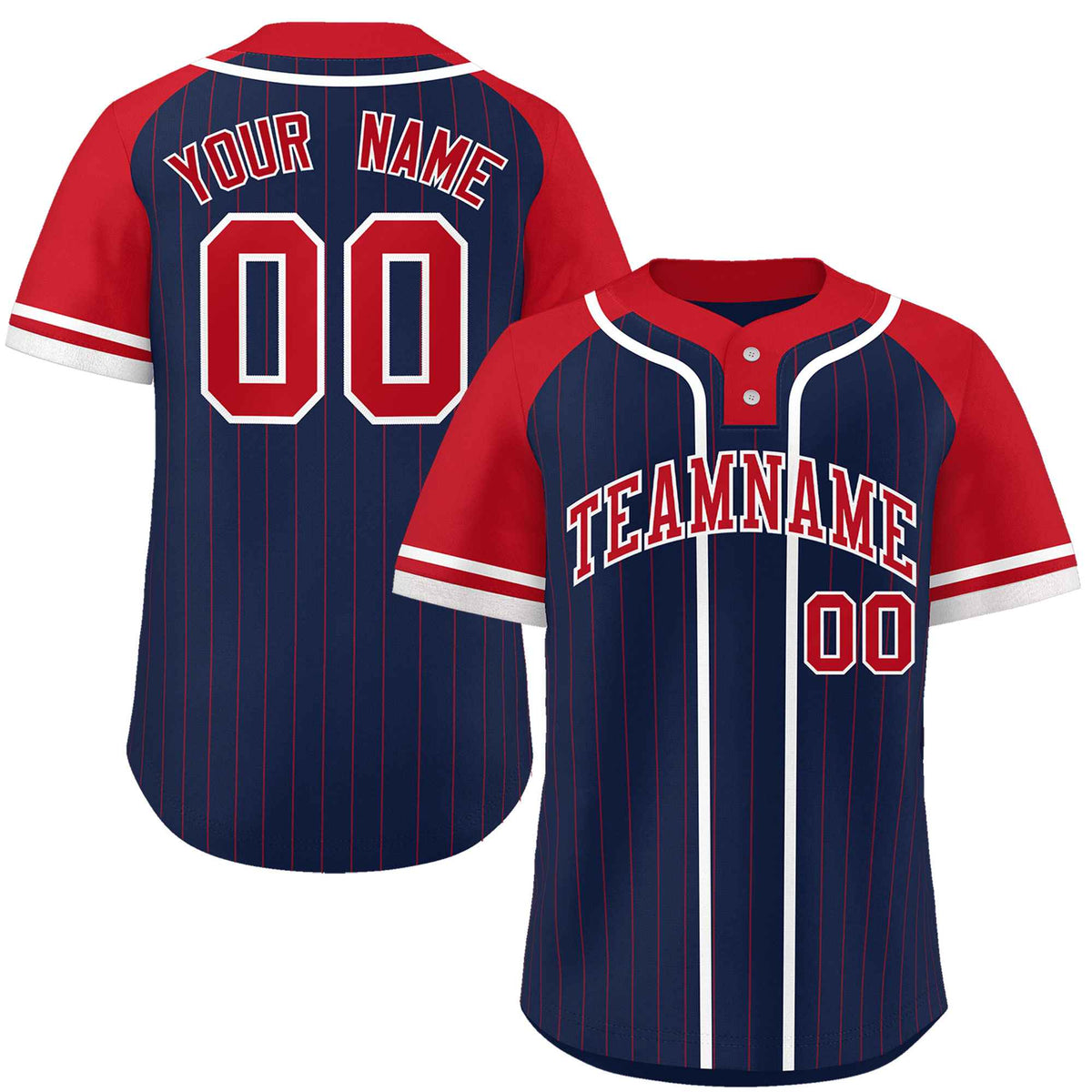 Custom Navy Red-White Stripe Fashion Raglan Sleeves Authentic Two-Button Softball Jersey