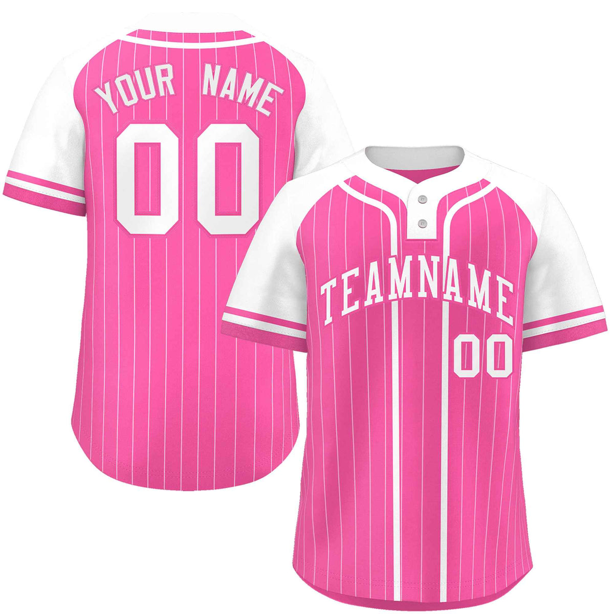 Custom Pink White Stripe Fashion Raglan Sleeves Authentic Two-Button Softball Jersey