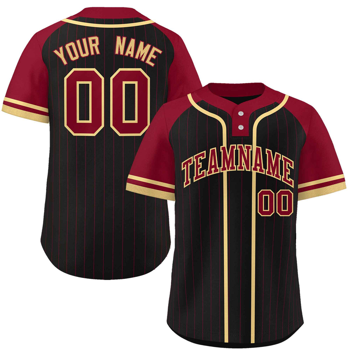 Custom Black Crimson-Khaki Stripe Fashion Raglan Sleeves Authentic Two-Button Softball Jersey