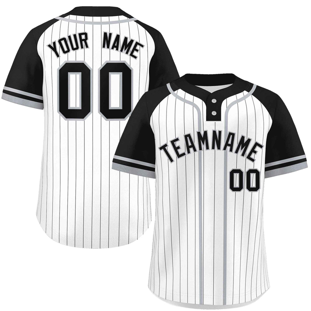 Custom White Black-Gray Stripe Fashion Raglan Sleeves Authentic Two-Button Softball Jersey