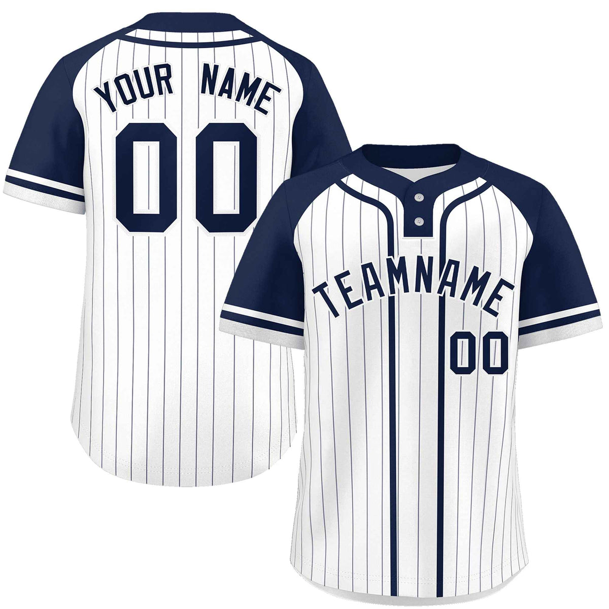 Custom White Navy Stripe Fashion Raglan Sleeves Authentic Two-Button Softball Jersey