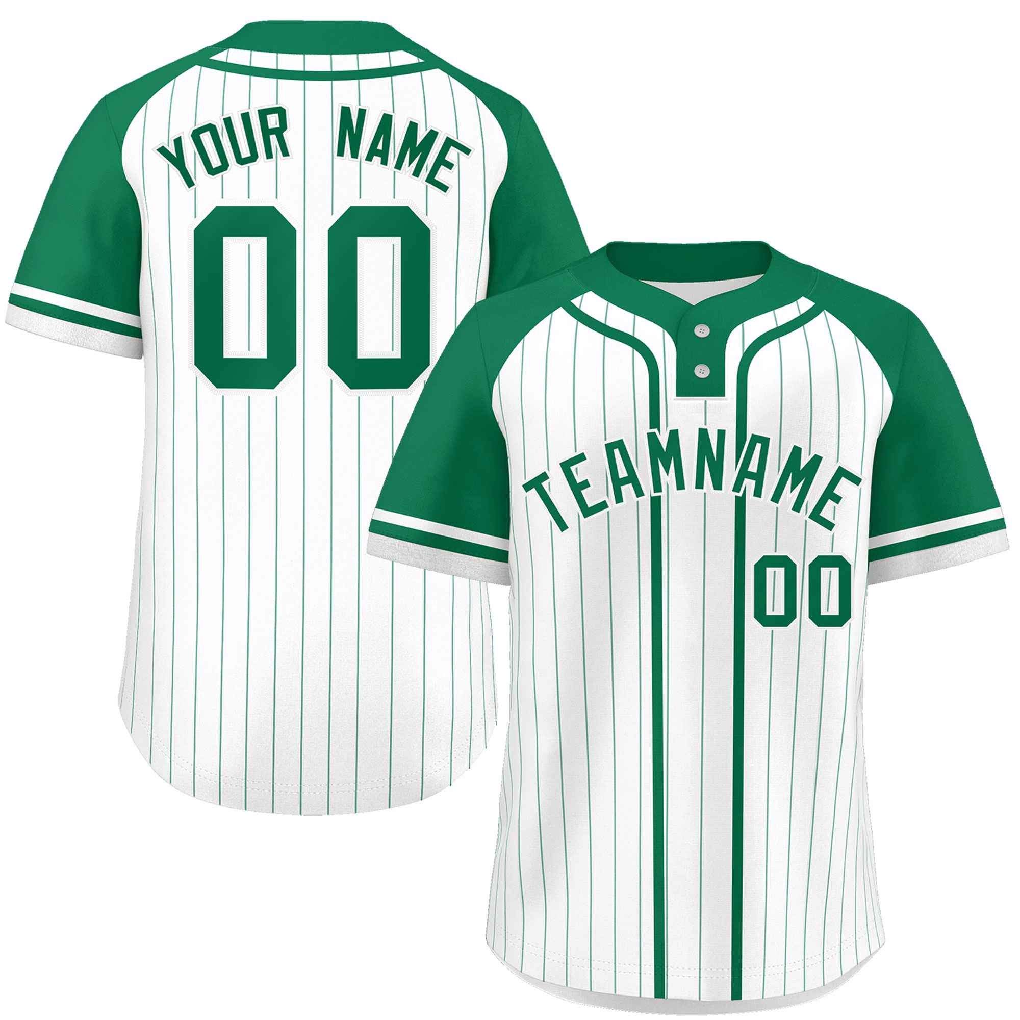 Custom White Kelly Green Stripe Fashion Raglan Sleeves Authentic Two-Button Softball Jersey