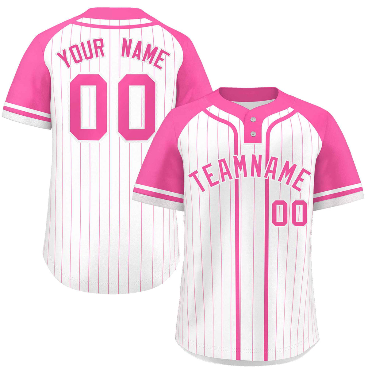 Custom White Pink Stripe Fashion Raglan Sleeves Authentic Two-Button Softball Jersey