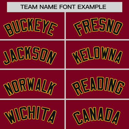 Custom Crimson Black-Gold Stripe Fashion Raglan Sleeves Authentic Two-Button Baseball Jersey