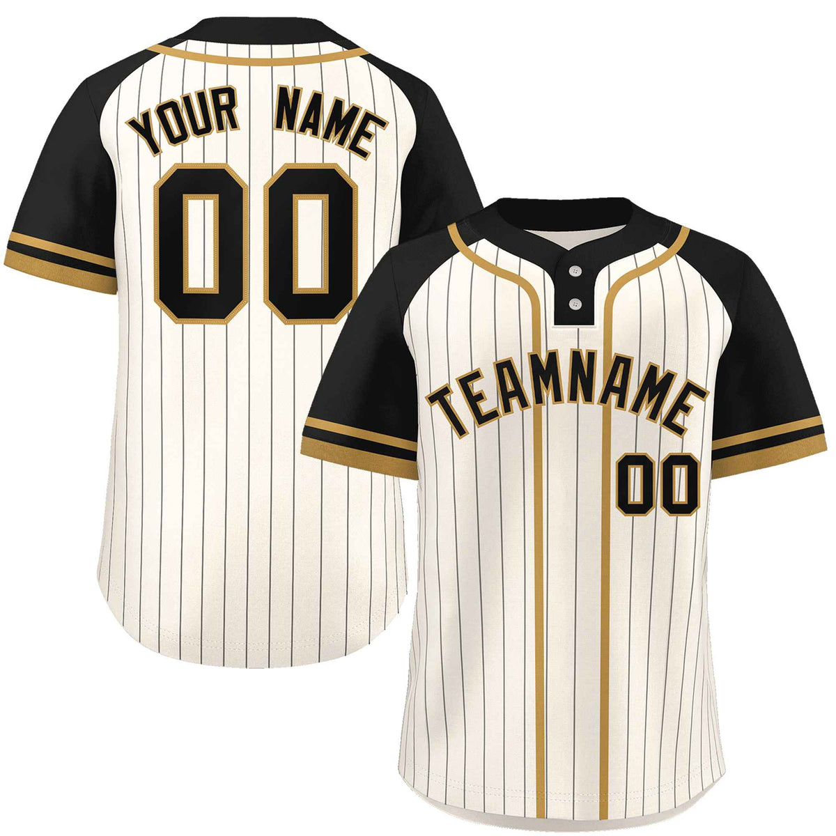 Custom Cream Black-Old Gold Stripe Fashion Raglan Sleeves Authentic Two-Button Softball Jersey