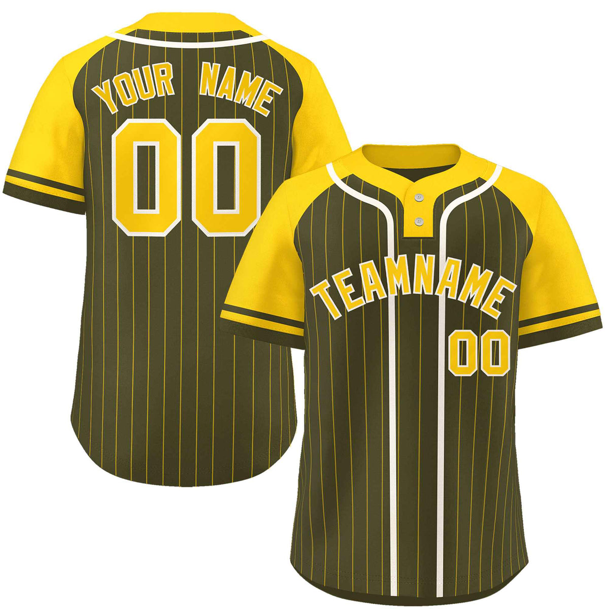 Custom Olive Gold-White Stripe Fashion Raglan Sleeves Authentic Two-Button Softball Jersey
