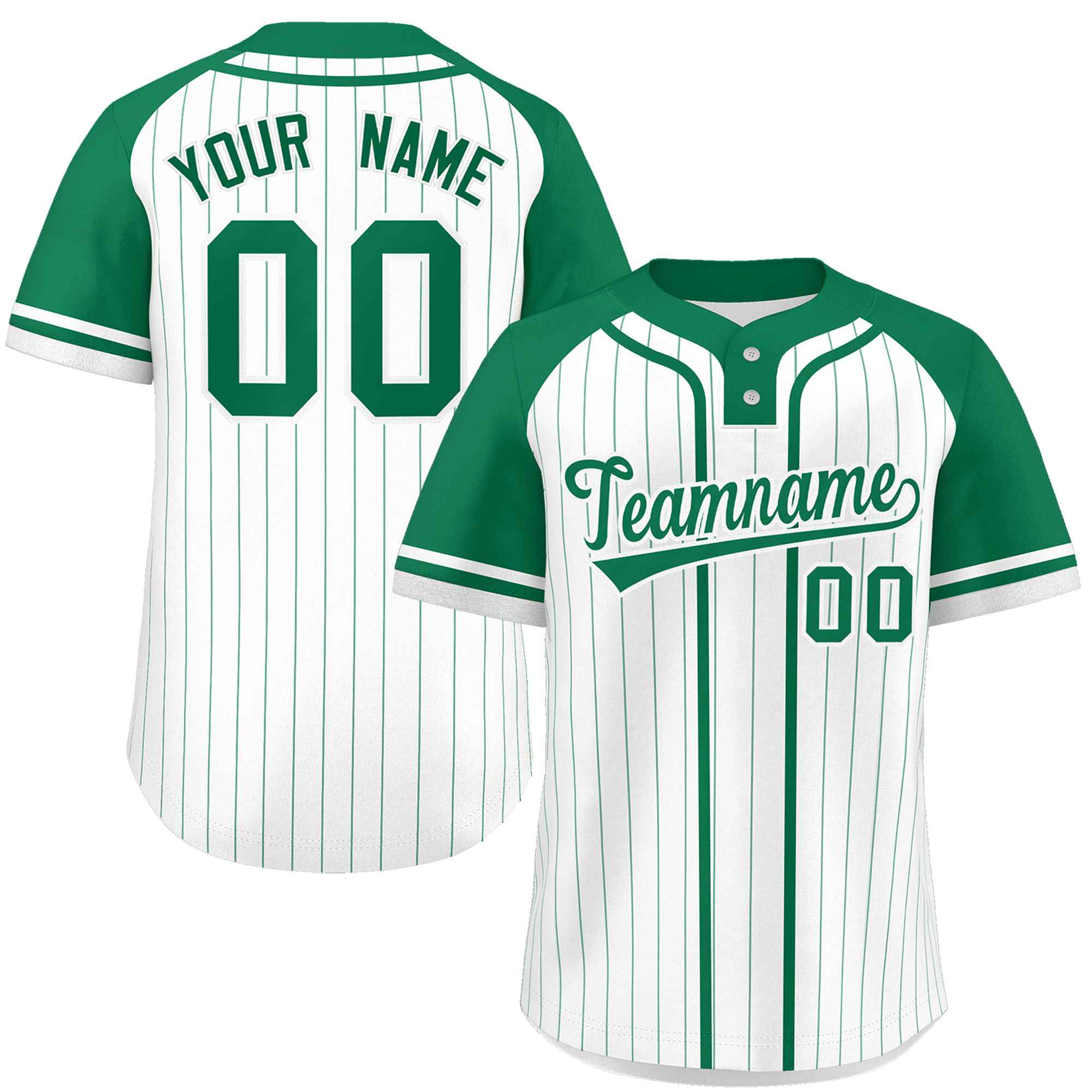 Custom White Kelly Green Stripe Fashion Raglan Sleeves Authentic Two-Button Softball Jersey