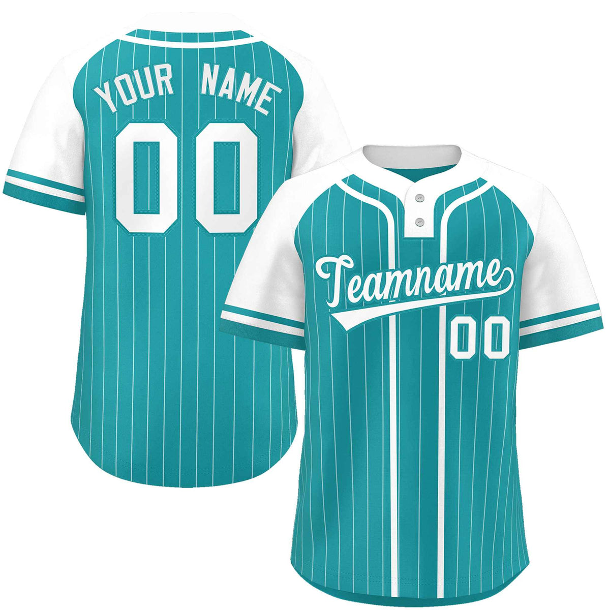 Custom Aqua White Stripe Fashion Raglan Sleeves Authentic Two-Button Softball Jersey