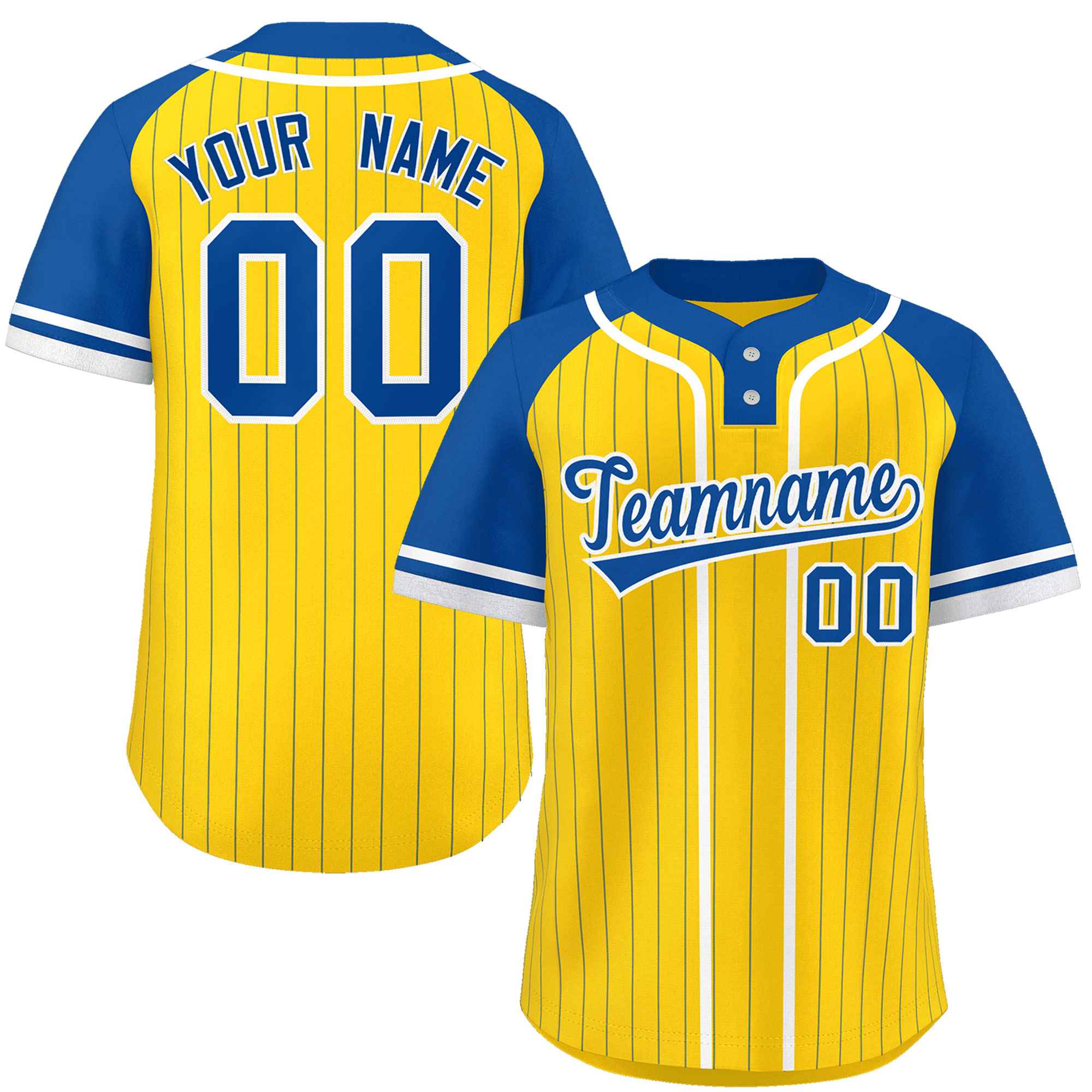 Custom Gold Royal-White Stripe Fashion Raglan Sleeves Authentic Two-Button Softball Jersey