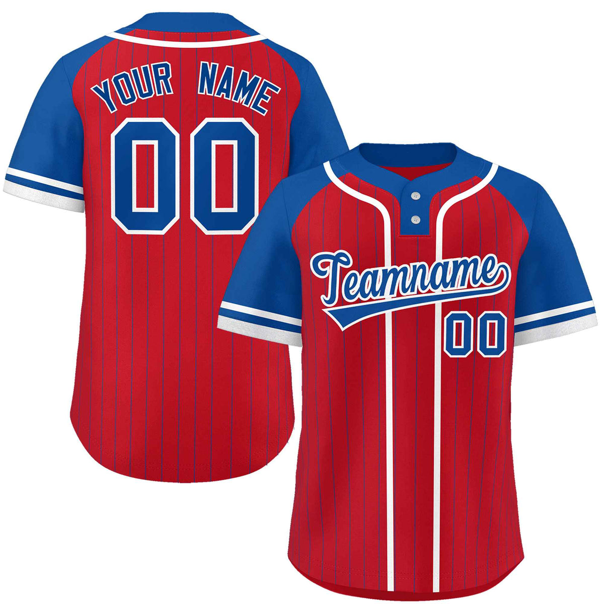 Custom Red Royal-White Stripe Fashion Raglan Sleeves Authentic Two-Button Softball Jersey
