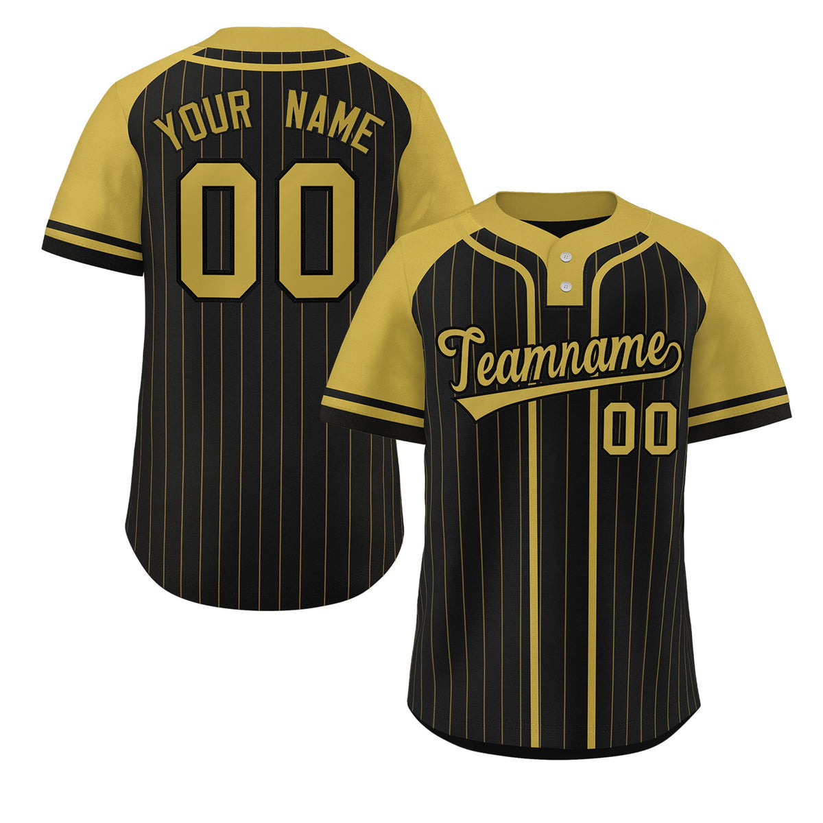 Custom Black Old Gold Stripe Fashion Raglan Sleeves Authentic Two-Button Softball Jersey