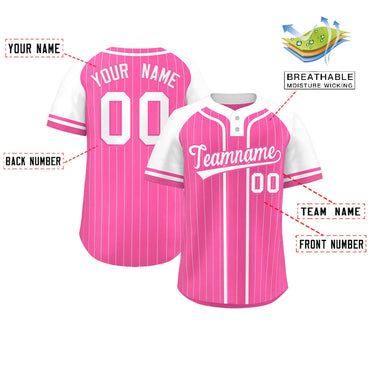 Custom Pink White Stripe Fashion Raglan Sleeves Authentic Two-Button Baseball Jersey