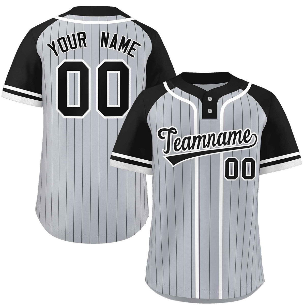 Custom Gray Black-White Stripe Fashion Raglan Sleeves Authentic Two-Button Softball Jersey