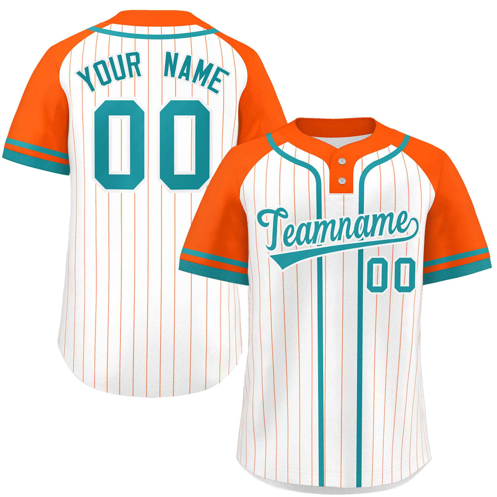 Custom White Orange-Aqua Stripe Fashion Raglan Sleeves Authentic Two-Button Softball Jersey