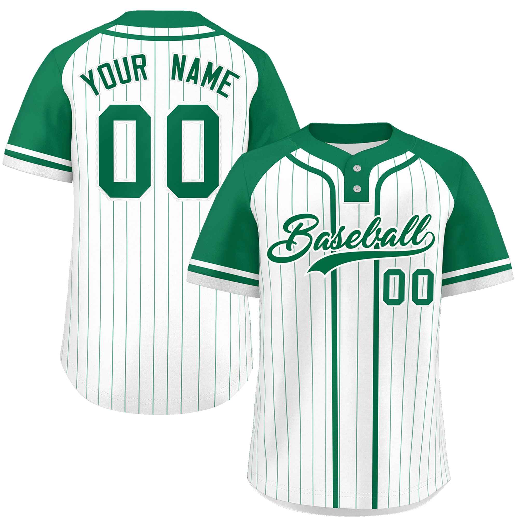 Custom White Kelly Green Stripe Fashion Raglan Sleeves Authentic Two-Button Softball Jersey