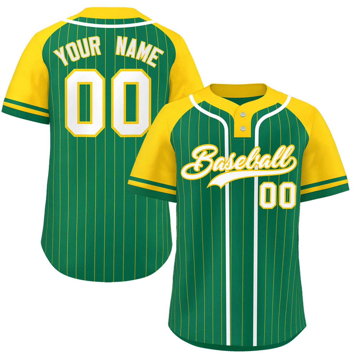 Custom Kelly Green Gold-White Stripe Fashion Raglan Sleeves Authentic Two-Button Softball Jersey