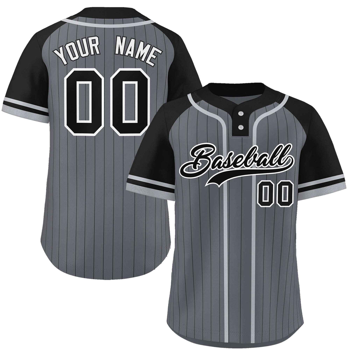 Custom Dark Gray Black-Gray Stripe Fashion Raglan Sleeves Authentic Two-Button Softball Jersey