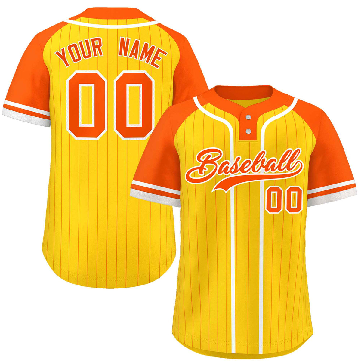 Custom Gold Orange-White Stripe Fashion Raglan Sleeves Authentic Two-Button Softball Jersey