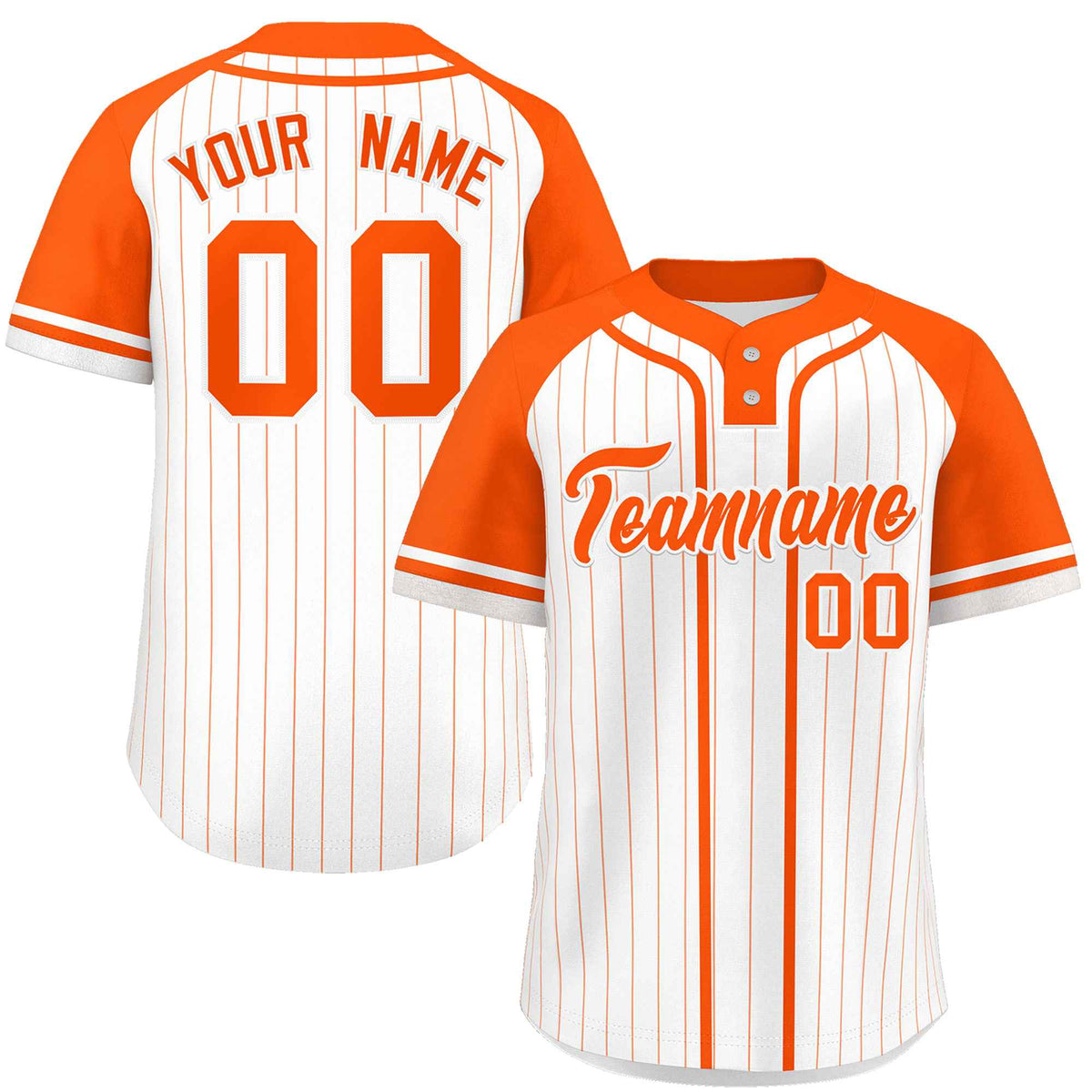 Custom White Orange Stripe Fashion Raglan Sleeves Authentic Two-Button Softball Jersey