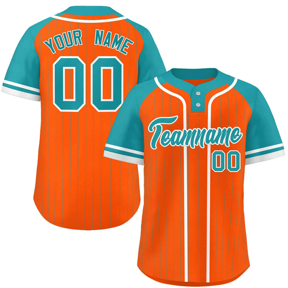 Custom Orange Aqua-White Stripe Fashion Raglan Sleeves Authentic Two-Button Softball Jersey