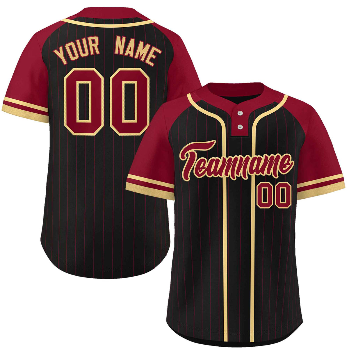 Custom Black Crimson-Khaki Stripe Fashion Raglan Sleeves Authentic Two-Button Softball Jersey