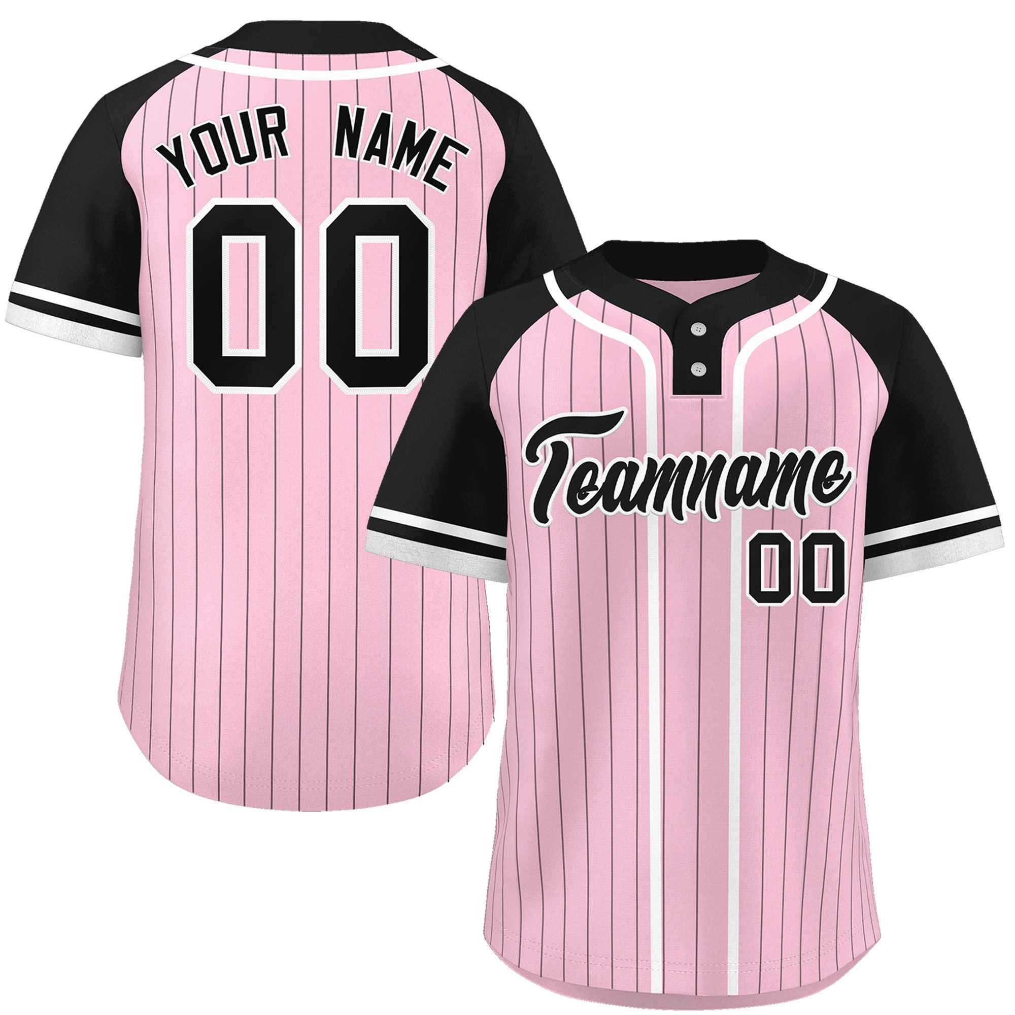 Custom Light Pink Black-White Stripe Fashion Raglan Sleeves Authentic Two-Button Softball Jersey