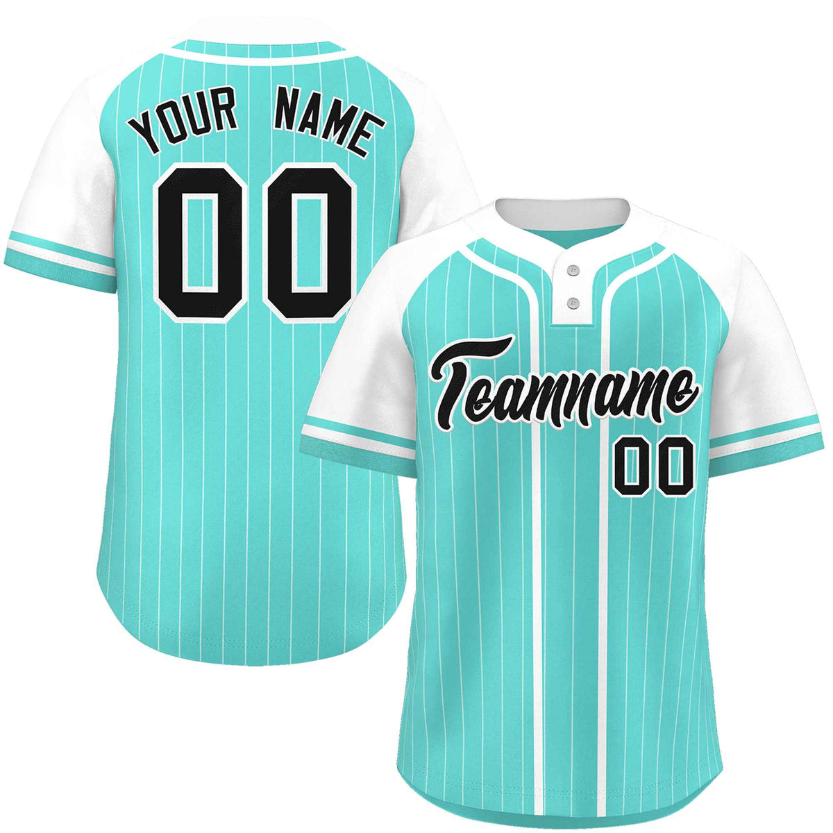 Custom Aqua White Stripe Fashion Raglan Sleeves Authentic Two-Button Softball Jersey
