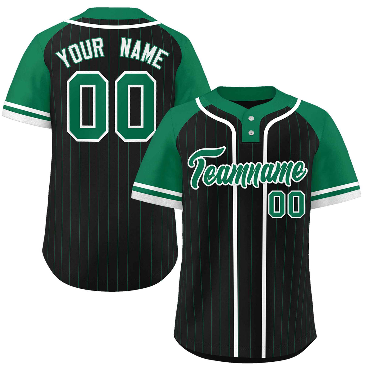 Custom Black Kelly Green-White Stripe Fashion Raglan Sleeves Authentic Two-Button Softball Jersey