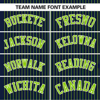 Custom Navy Neon Green Stripe Fashion Authentic Two-Button Baseball Jersey
