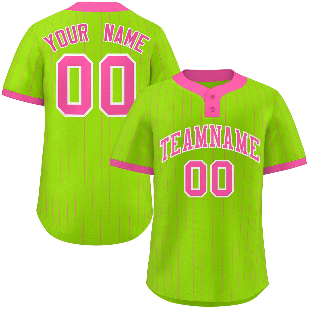 Custom Neon Green Pink Stripe Fashion Authentic Two-Button Baseball Jersey