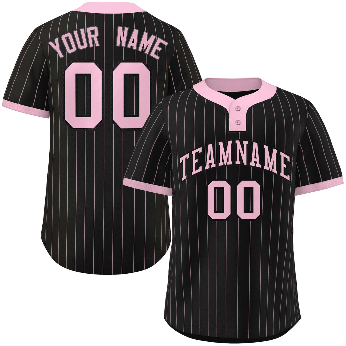 Custom Black Light Pink Stripe Fashion Authentic Two-Button Baseball Jersey