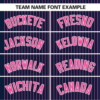 Custom Navy Pink Stripe Fashion Authentic Two-Button Baseball Jersey