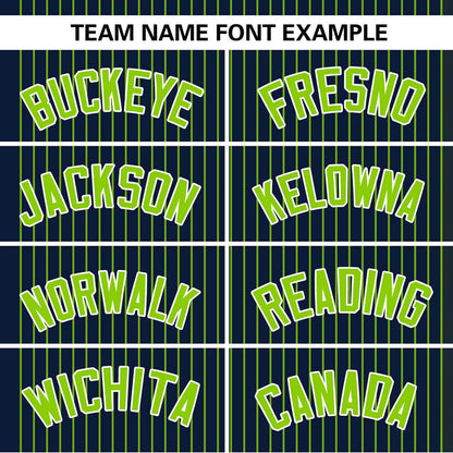 Custom Navy Neon Green Stripe Fashion Authentic Two-Button Baseball Jersey