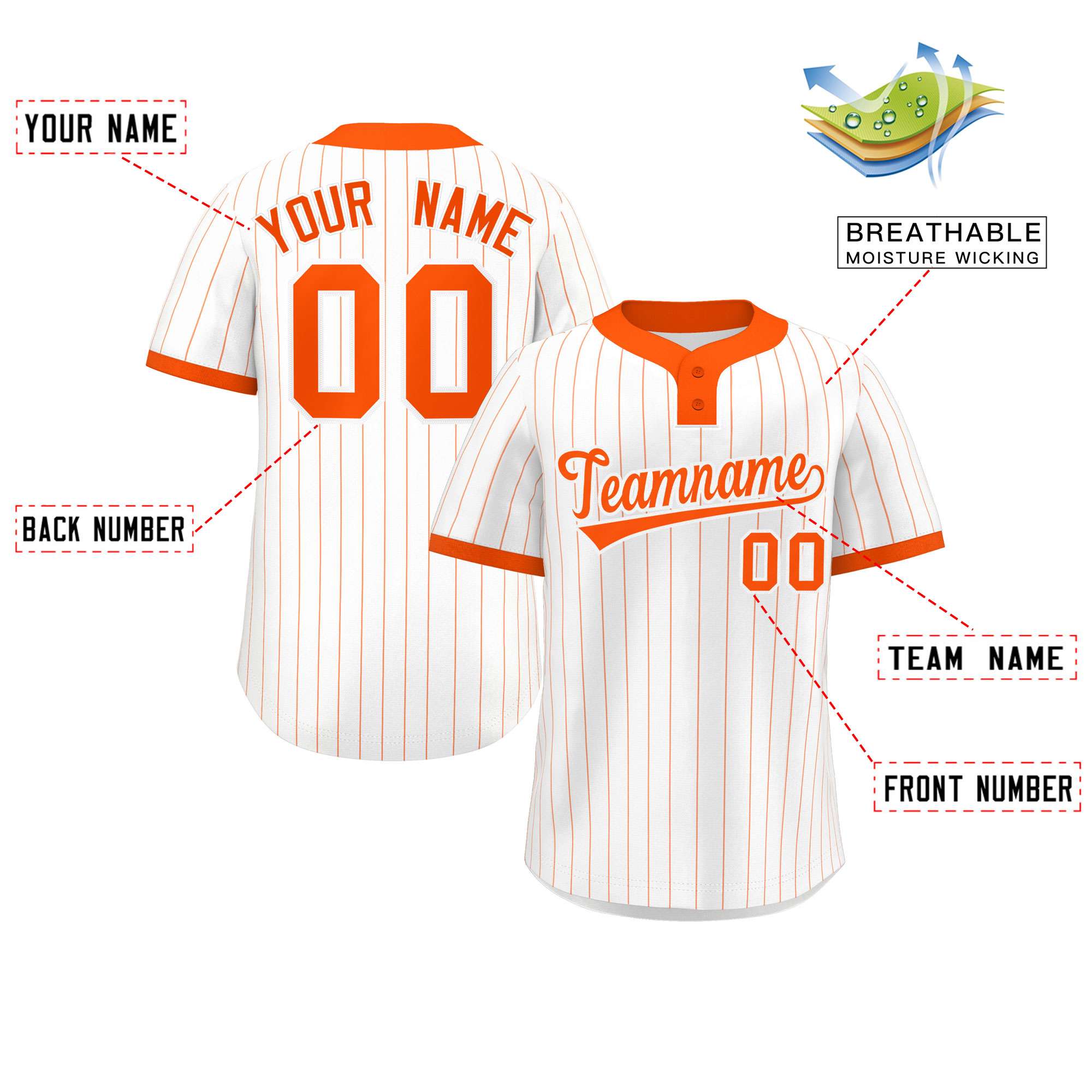 Custom White Orange Stripe Fashion Authentic Two-Button Baseball Jersey