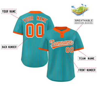 Custom Aqua Orange Stripe Fashion Authentic Two-Button Baseball Jersey