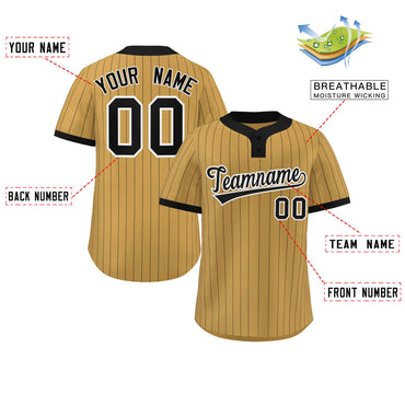 Custom Old Gold Black Stripe Fashion Authentic Two-Button Baseball Jersey