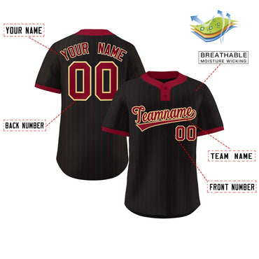 Custom Black Crimson Stripe Fashion Authentic Two-Button Baseball Jersey