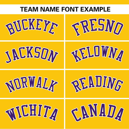 Custom Gold White-Purple Color Block Personalized Authentic Two-Button Baseball Jersey