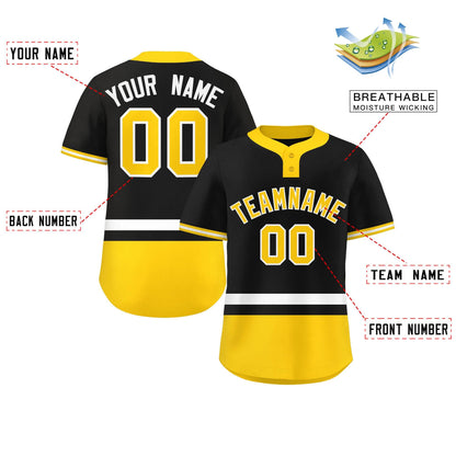 Custom Black White-Gold Color Block Personalized Authentic Two-Button Baseball Jersey