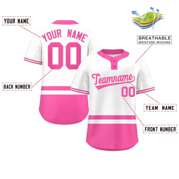 Custom White Pink Color Block Personalized Authentic Two-Button Baseball Jersey