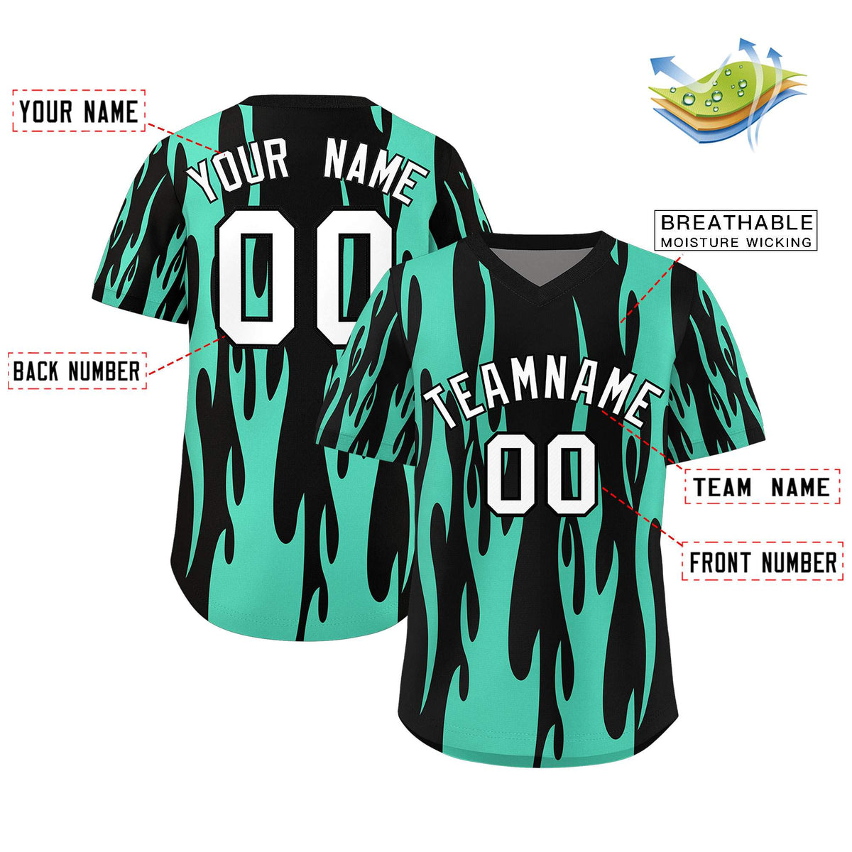 Custom Black Bright Green Flame Pattern Authentic Pullover Baseball Jersey