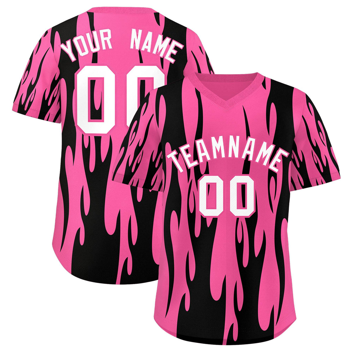 Custom Pink Black Flame Pattern Authentic Pullover Baseball Jersey
