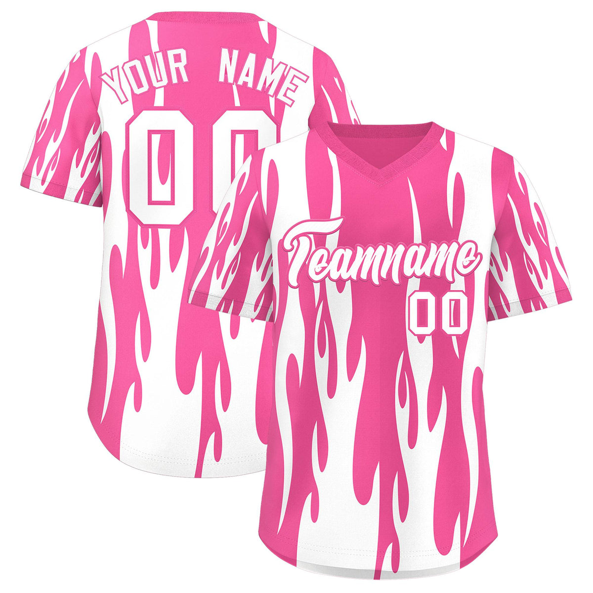 Custom Pink White Flame Pattern Authentic Pullover Baseball Jersey