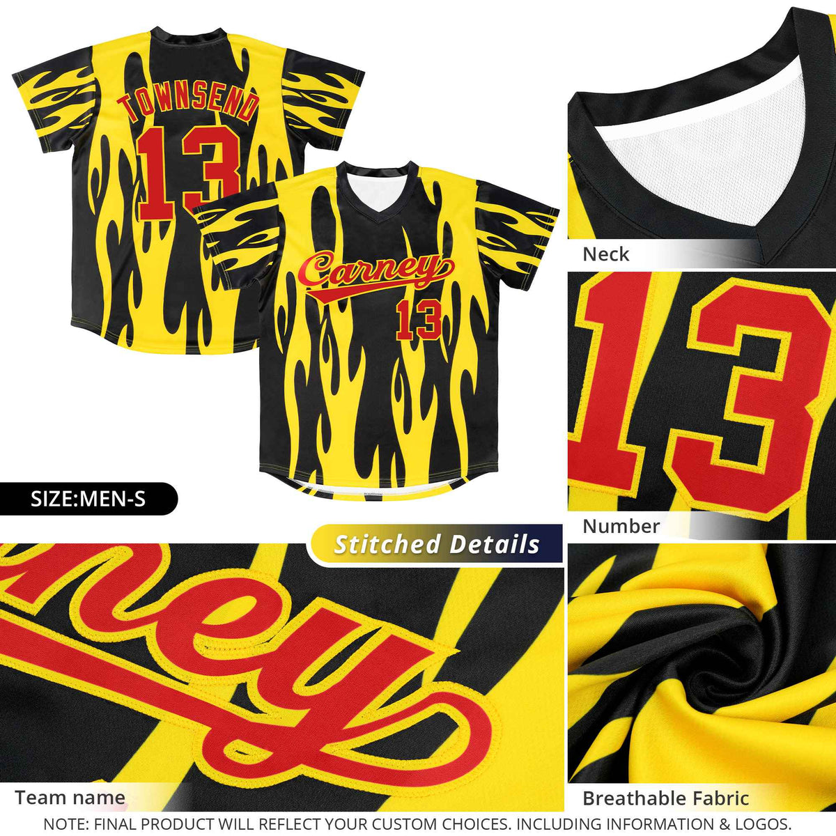 Custom Gold Purple Flame Pattern Authentic Pullover Baseball Jersey