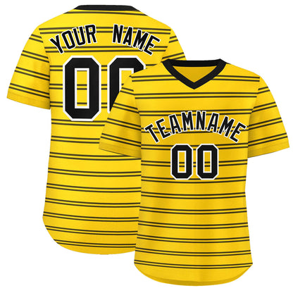 Custom Gold Black Personalized Horizontal Stripe Authentic Pullover Baseball Jersey