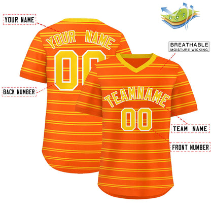Custom Orange Gold Personalized Horizontal Stripe Authentic Pullover Baseball Jersey