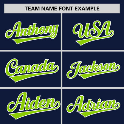 Custom Navy Neon Green Personalized Horizontal Stripe Authentic Pullover Baseball Jersey