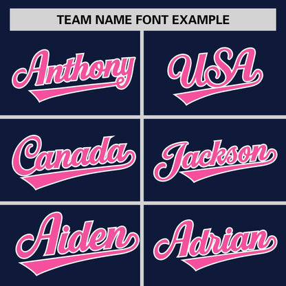 Custom Navy Pink Personalized Horizontal Stripe Authentic Pullover Baseball Jersey
